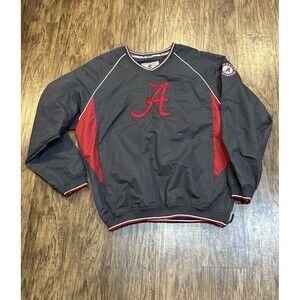 Alabama Crimson Tide Pullover Mens Large Grey Windbreaker V-Neck Y2K Vented